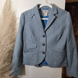 L.L. Bean Women's Blue Houndstooth Blazer